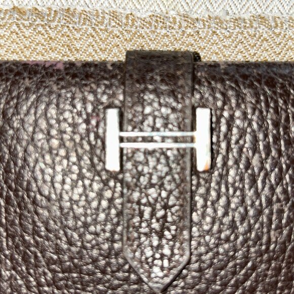 Vintage Hermes Bearn H Wallet Brown Leather H Logo Long Wallet, box dust France - Picture 10 of 12